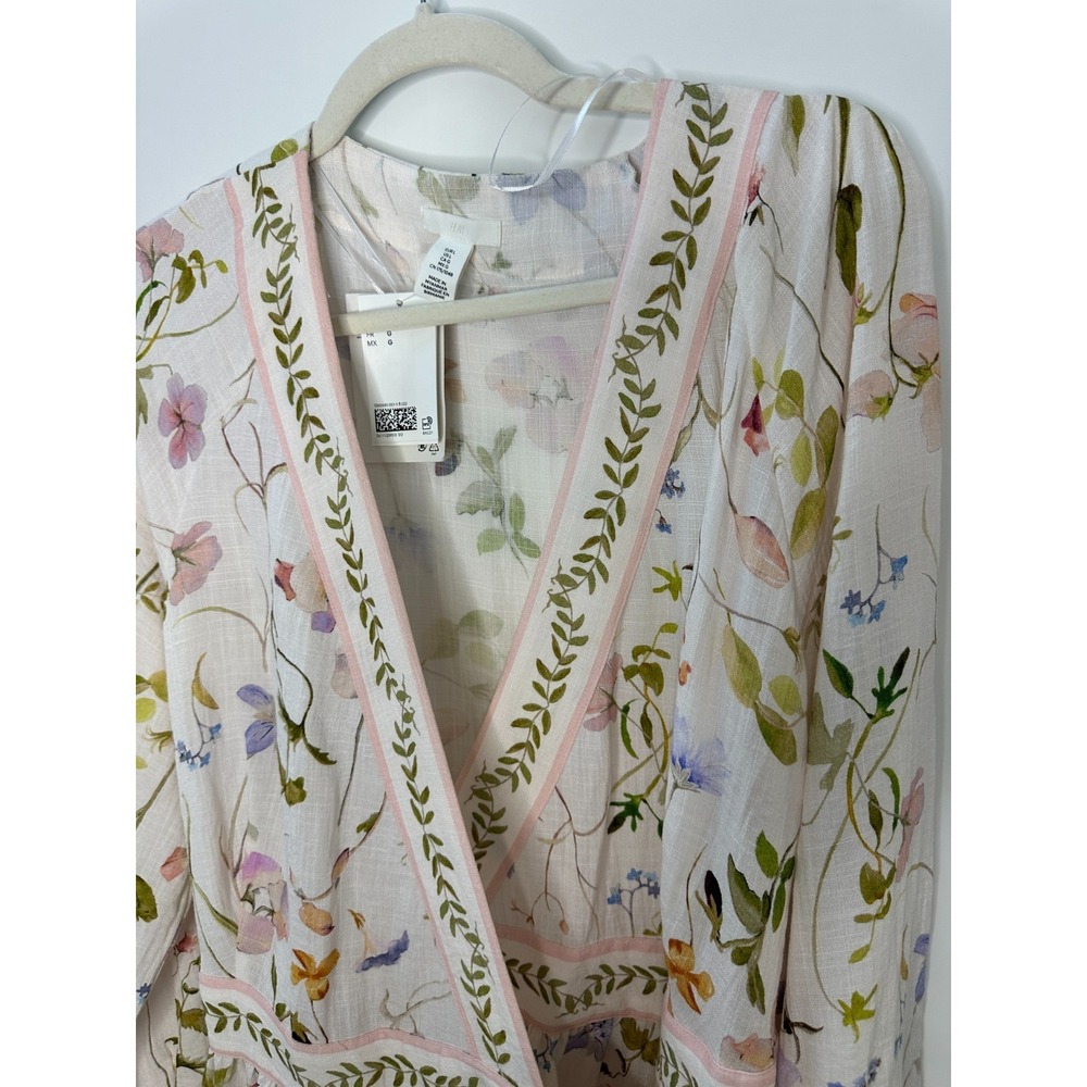 NWT H&M Floral Wrap Dress Large Fairy Botanical LS Feminine Brunch Wedding Chic - Picture 4 of 16